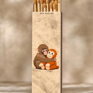 Baby Monkey Punch Long Matchbox by Kea Atelier - 4.3'' Art Matchbox - Wooden Matchsticks