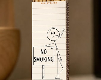 Funny No Smoking Long Matchbox By Kea Atelier - 4.3'' Art Matchbox - Wooden Matchsticks