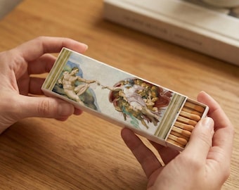 The Creation of Adam By Michelangelo Long Matchbox - 4.3'' Art Matchbox - Wooden Matchsticks