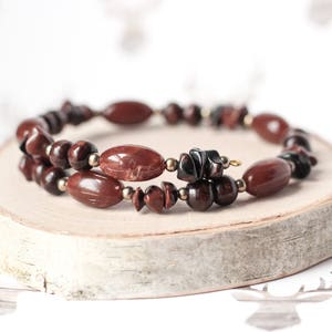 Chocolate Brown Bracelet, Black Brown Jasper Stone Wrap Bracelet, Mother's Day Gifts, Stacking Brown Wood Bracelet, Woodland Neutral Jewelry afbeelding 8