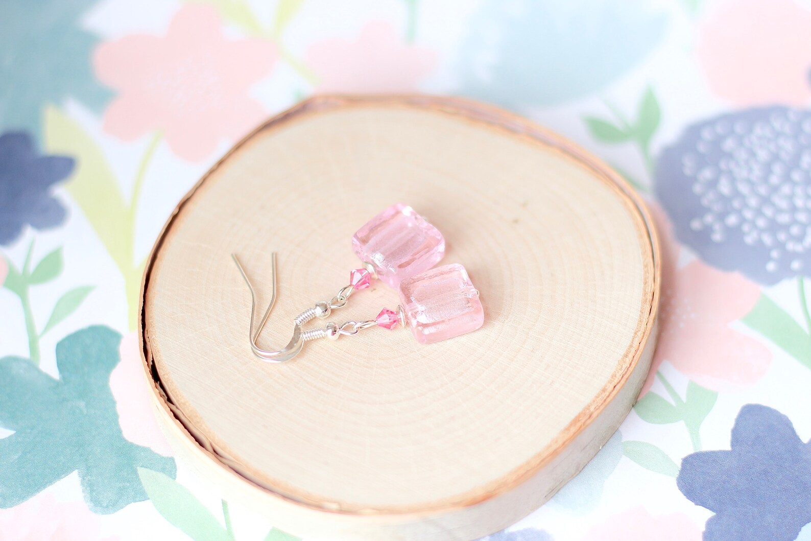 Pastel Pink Earrings Silver Foil Lampwork Glass Earrings Etsy