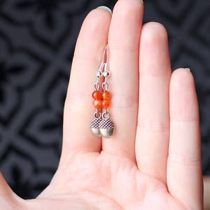 Dainty Silver Acorn Charm Earrings, Orange Carnelian Gemstone, Autumn Fall Fashion, Woodland Forest Inspired, Gifts for Women Nature Lovers image 2