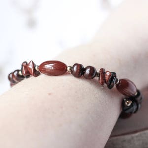 Chocolate Brown Bracelet, Black Brown Jasper Stone Wrap Bracelet, Mother's Day Gifts, Stacking Brown Wood Bracelet, Woodland Neutral Jewelry image 3