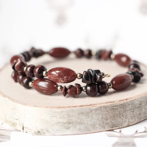 Chocolate Brown Bracelet, Black Brown Jasper Stone Wrap Bracelet, Mother's Day Gifts, Stacking Brown Wood Bracelet, Woodland Neutral Jewelry image 6