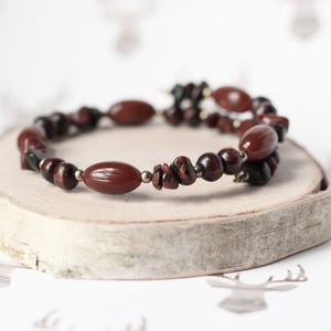 Chocolate Brown Bracelet, Black Brown Jasper Stone Wrap Bracelet, Mother's Day Gifts, Stacking Brown Wood Bracelet, Woodland Neutral Jewelry afbeelding 4