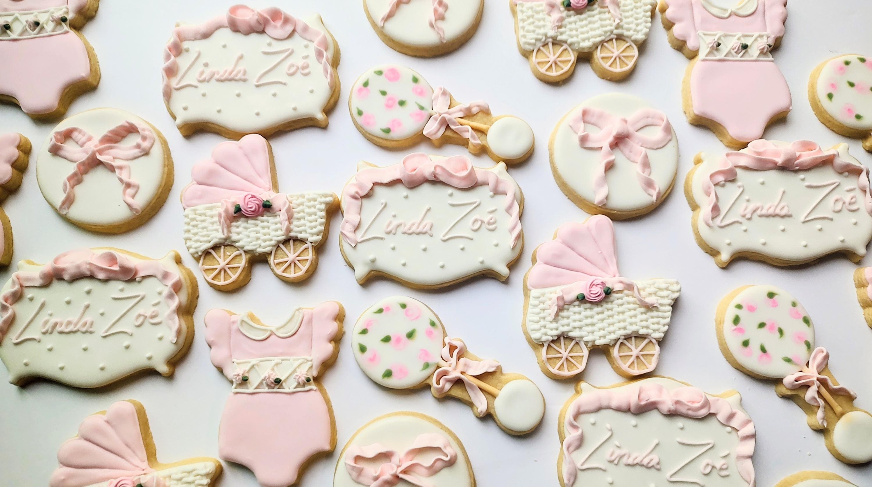 Pink Bow Baby Shower Royal Icing Decorated Sugar Cookies