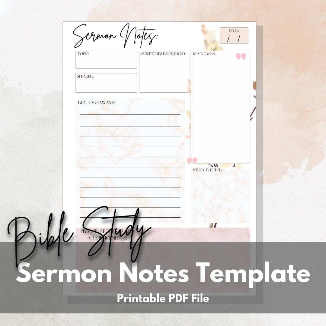 Sermon Notes Template Printable | PDF Digital File for Church Notes ...