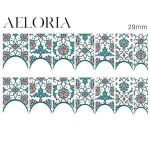 Teal Arabic Tile French Tip Waterslide Nail Decals