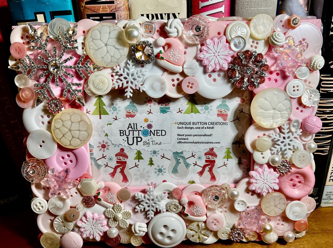 SNOWFLAKE Themed Button Picture Frame in Pink & White With Icy Winter ...
