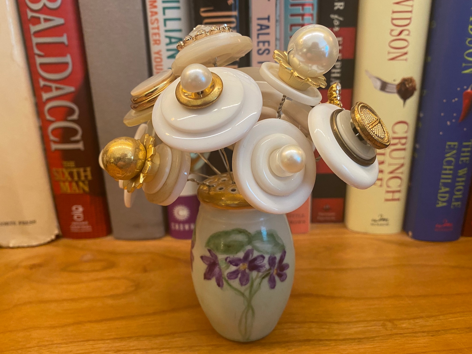 Button Flowers and Salt Shaker Vintage Shaker Button Art Etsy