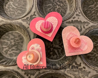 HEART Pink Button Magnets ~ Desk Accessory ~ Inexpensive Gift ~ Girls Bedroom Decor ~ Unique Gift ~ Repurposed Buttons - Gift for Crafter