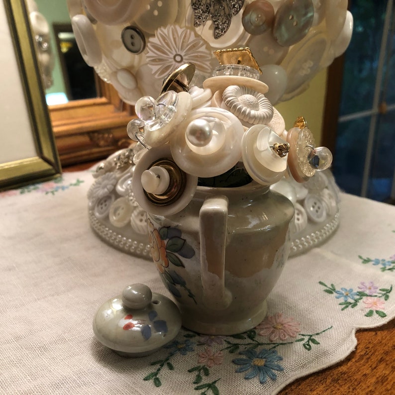Button Flowers and MiniTeapot Lustreware Button Art Etsy