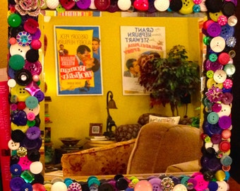 Miroir bouton lumineux 12 x 12 ~ Art bohème ~ Déco chambre de filles ~ Cadeau pour elle ~ Cadeau pour adolescent ~ Déco rétro ~ Déco chambre d'enfant ~ Cadeau bébé