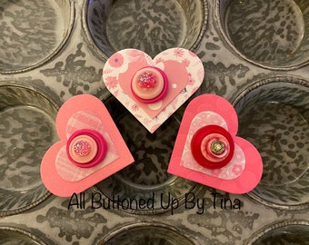 HEART Pink Button Magnets ~ Desk Accessory ~ Inexpensive Gift ~ Girls Bedroom Decor ~ Unique Gift ~ Repurposed Buttons - Gift for Crafter