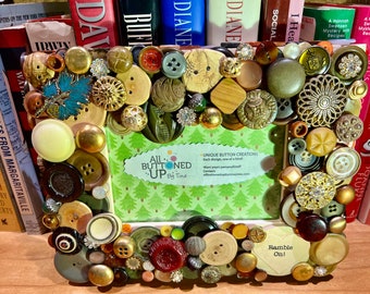 RAMBLE ON Button Frame in Brown, Olive, and Gold ~ Rustic Decor ~ Unique Gift - Woodsy Frame ~ Gift for Him - Gift for Her for 4x6 photo