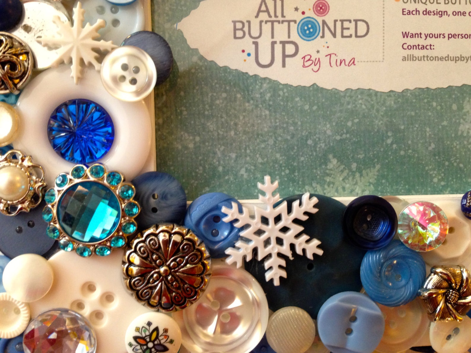 SNOWMAN Themed Button Picture Frame in Blue & White With Icy Winter ...