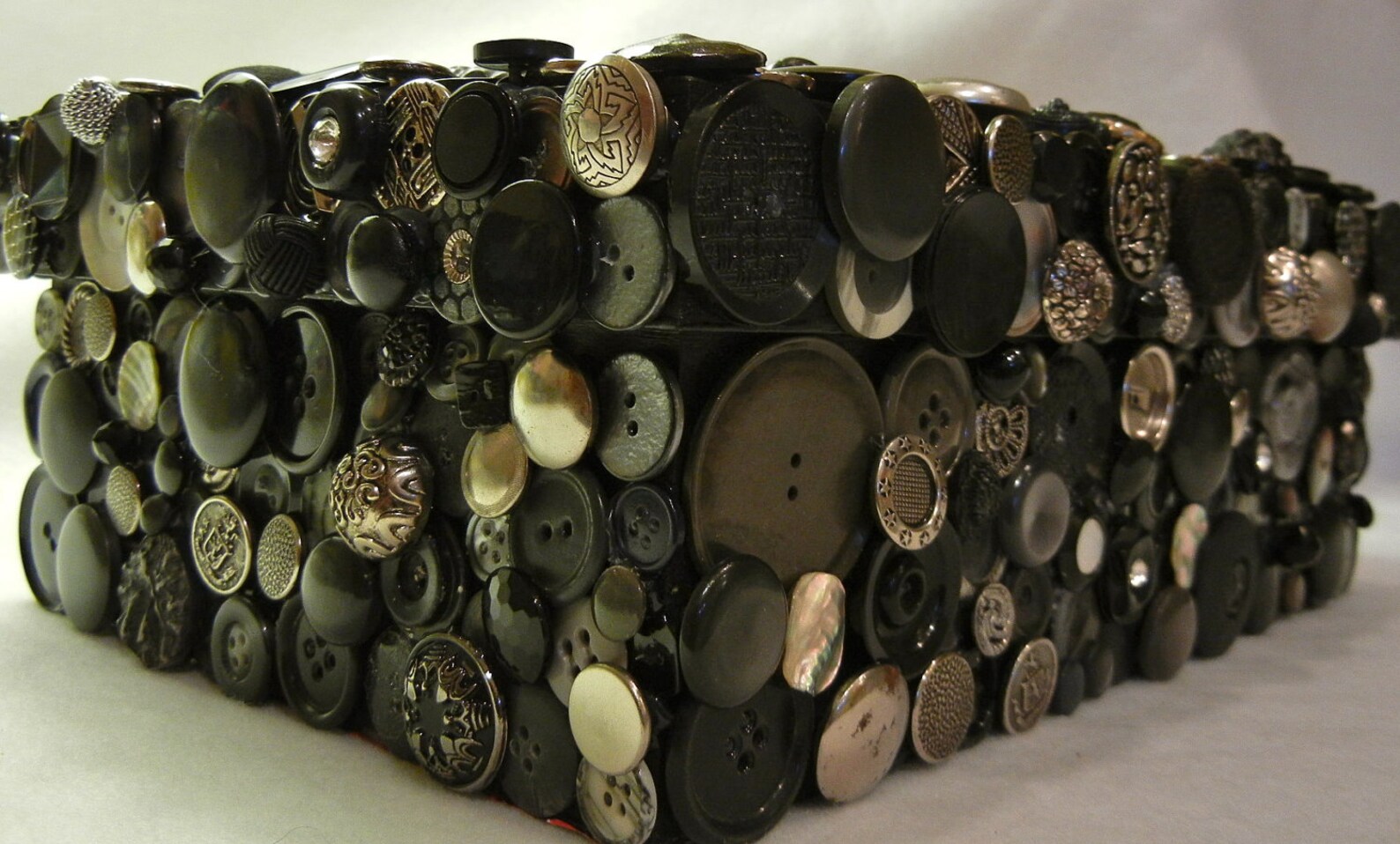 Large Black and Silver Button Embellished Box ~ Memory Box ~ Button Box ...