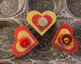 HEART Red and Gold  Button Magnets ~ Desk Accessory ~ Inexpensive Gift ~ Girls Bedroom Decor ~ Unique Gift ~ Repurposed Buttons - Crafter