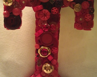 CUSTOM 9 inch Button Initial  ~ Red T ~ Customized Gift ~ Personalized Gift ~ Shower Gift ~ Bridal Gift ~ Gift for Girl ~ Shabby Chic Decor