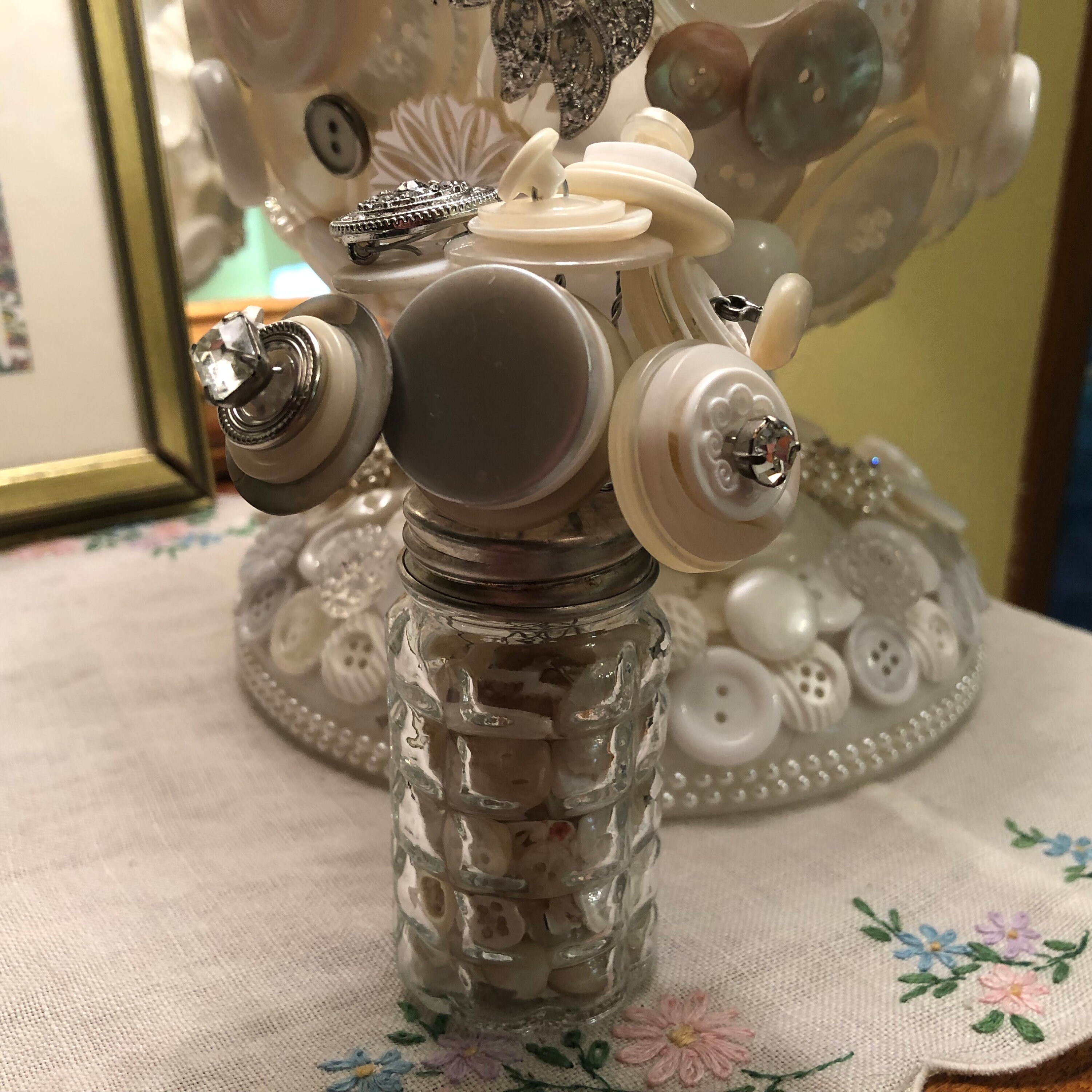 Button Flowers and Salt Shaker Vintage Shaker Button Art Etsy