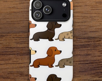 Cartoon Dachshund Tough Phone Case, Cute Wiener Dog Phone Case, Doxie Dog Mom Gift, Sausage Dog iPhone Samsung Google Pixel Case