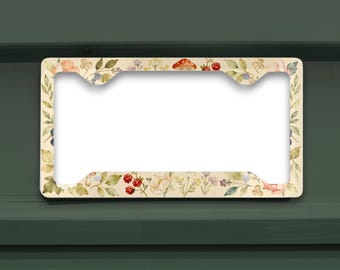 Mushroom Cute License Plate Frame, Cottagecore Floral Car Accessory, Woodland Berry Nature Plate Frame, Whimsical Forest Car Decor
