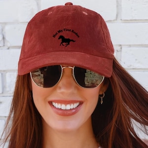 Embroidered Corduroy Hat, Not My First Rodeo, Funny Hat, Horse Art, Unique Gift for Her, Vintage Charm Cap, Baseball Cap, Christmas Gift