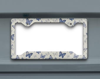 Cadre de plaque d'immatriculation papillon monarque bleu, accessoires de voiture papillon, accessoires de voiture mignons, cadeau pour amoureux de la nature, décoration de voiture bleue