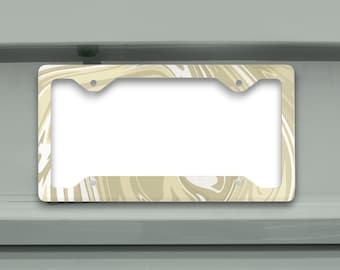 Cadre de plaque d'immatriculation effet marbre vert sauge, accessoire auto vert mat, cache-plaque à motif tourbillon de pierres précieuses, décoration auto élégante, cadeau auto