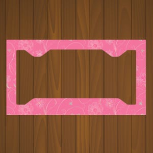 Pink Flower Pattern Metal License Plate Frame, Car Decor, License Plate Frame, Cute Car Accessories, Unique Gift, Pink Car Accessories, Pink