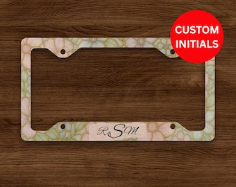 Custom Initial License Plate Frame, Monogram Car Frame, Personalized Floral License Plate Frame, Stained Glass Look Gift