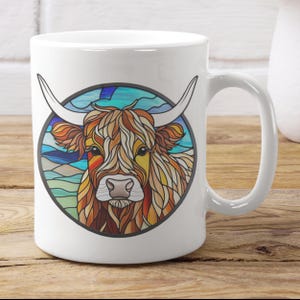 Tazza in vetro colorato raffigurante una mucca delle Highlands, tazza da caffè raffigurante una mucca, tazza con una simpatica mucca, tazza raffigurante una mucca delle Highlands, regalo a forma di mucca per gli amanti delle mucche, regalo a forma di mucca, tazza da tè, mucca da fattoria, tazza da tè