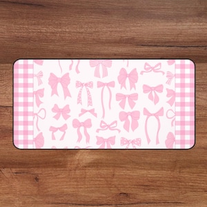 Pink Coquette Bows Checker Desk Mat, Gift For Her, Cottagecore, Pink Bow, Coquette, Desk Mat, Desk Accessories, Coquette Room Decor, Bows