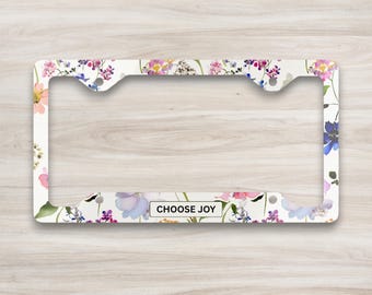 Choose Joy Wildflower License Plate Frame, Christian Car Accessory, Floral License Plate Cover, Faith Based Gift for Her
