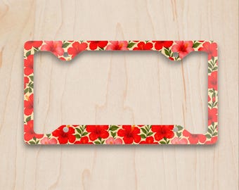 Hibiscus License Plate Frame, Hawaiian License Plate Frame, Tropical Flower Car Accessory, Floral License Plate Holder Gift