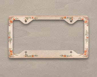 Western California Poppy License Plate Frame, Orange Floral Car Accessory, Vintage Western Botanical Car Accessories, Wildflower Gift