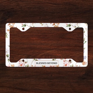 Cute Christian Blessed Beyond Wildflower Metal License Plate Frame - Religious Gifts