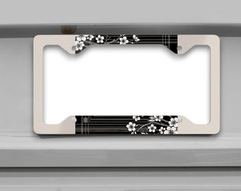 Floral License Plate Frame, Cherry Blossom Sakura Design, Black Minimalist Car Accessory, Japanese Style Car Decor, Gift Idea