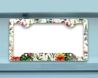 Floral License Plate Frame, Colorful Wildflower Car Accessory, Floral License Plate Holder, Cute Car Decor, Gift for Her