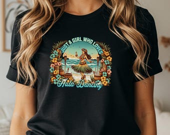 T-shirt danseuse de hula, T-shirt fille de hula, T-shirt hula hawaïen, T-shirt de danse hawaïenne, Cadeau pour les passionnés de hula, T-shirt graphique tropical