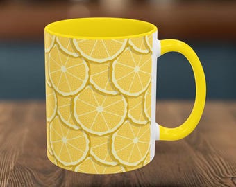 Mug bicolore à motif citron, tasse à café citron, décoration de cuisine champêtre, cadeau pour les amoureux du citron, tasse à café d'été, cadeau agrumes pour la cuisine