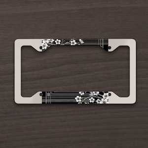 Minimalist Japanese License Plate Frame, Black Silver JDM Car Accessory, Luxe Anime Inspired Auto Decor, Modern Sakura Style