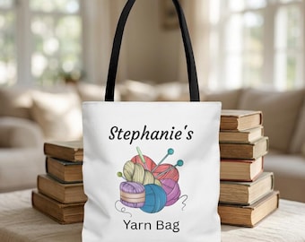 Sac fourre-tout à tricot personnalisé, sac à pelotes personnalisé, sac à projets de tricot, cadeau pour tricoteuse, crocheteuse et passionnée de laine