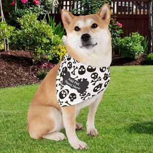 Personalized Dog Bandana for Halloween With Skulls And Cross Bones - Unique Dog Mom Gift