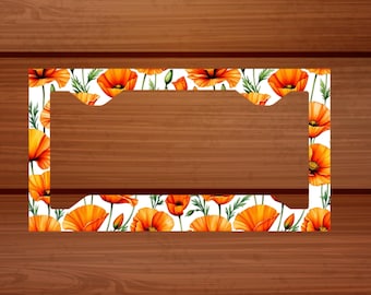 Cadre de plaque d'immatriculation, motif pavots de Californie, accessoire auto mignon, décoration auto adorable, support de plaque d'immatriculation, cadeau pour meilleure amie