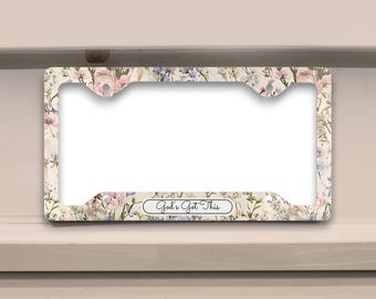 God's Got This Christian License Plate Frame, Floral Faith Car Accessory, Wildflower License Plate Cover, Christian Gift for Her