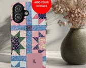 Personalized Monogram Quilt Pattern Phone Case For iPhone & Samsung, Custom Patchwork Gift for Grandma