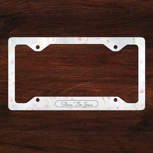 Christian Metal License Plate Frame with Subtle Floral Shine - Unique Religious Gift - Shine For Jesus