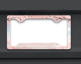 Cherry Blossom License Plate Frame, Pink Sakura Car Accessories, Watercolor Floral Car Decor, Gift for Her