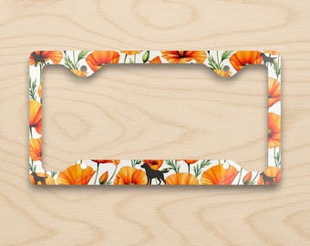 Cadre de plaque d'immatriculation pour Labrador noir, accessoire de voiture pour chien avec motif de coquelicots de Californie, cadeau pour maman de Labrador Retriever
